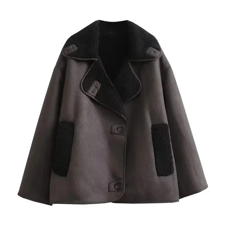 Spring and Winter Velvet Coat Faux Leather Jacket Top Lapel Loose Fashion Casual Style Warm Coat