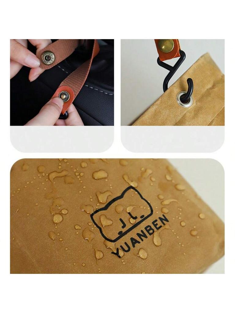 Waterproof Hanging Car Trash Can Kraft Paper Desktop Storage Basket Cutlery Organizer Bag