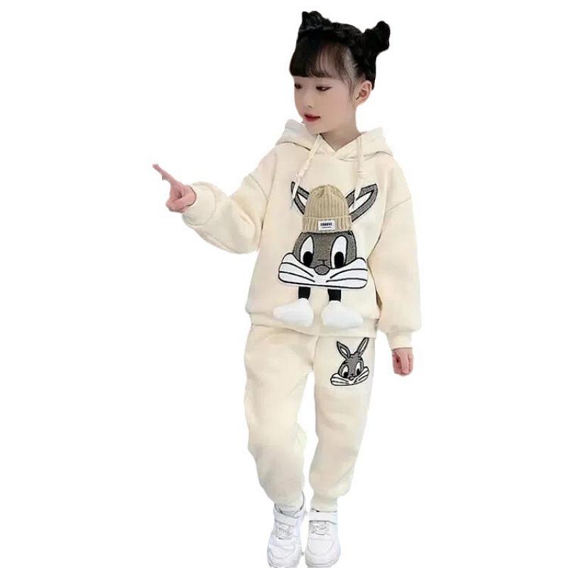 Girls' Autumn Winter Set, Korean Style Sweatshirt, Fleece Lined, Thick, Comfortable and Casual