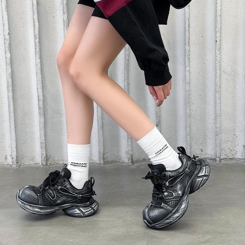 Functional Wind Outdoor Dad Shoes Women's 2025 Spring New Leather Polish Color European and American Thick-soled Heightening Casual Sports Shoes