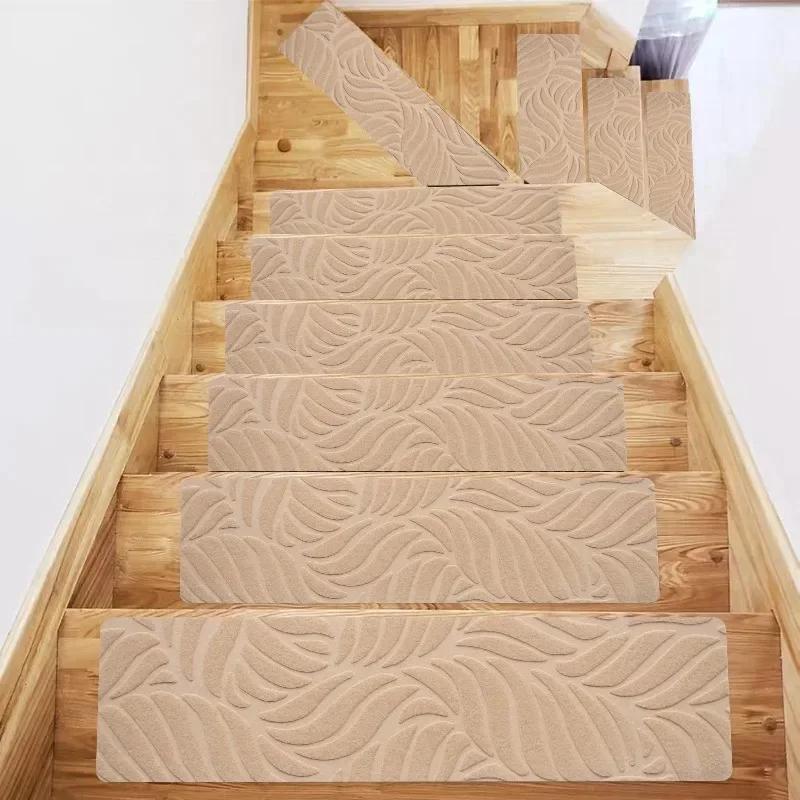 10Pcs Stair Treads Staircase Anti-Slip Mat 76x21cm Stair Carpet Treads Soft Fabric Noiseproof Stair Mats Machine Washable