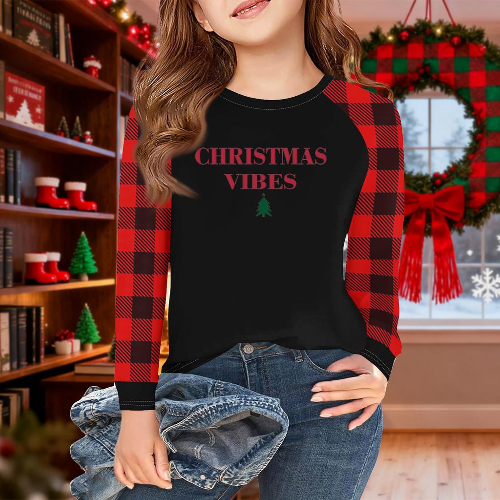 Girls Long Sleeve Christmas Day T Shirts Kids Fall Tops Crewneck Basic Tees 5-14Y