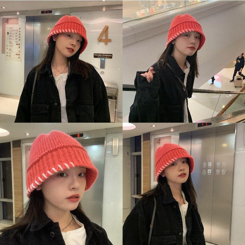 Korean Handmade Crochet Yarn Bucket Hat for Women In Autumn and Winter Retro Versatile Warm Fisherman Hat