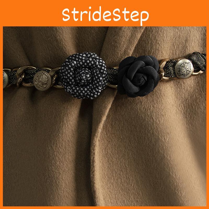 Ethnic Style Womens Silk Belt With Rose Flower Vintage Button Chain For Summer Fashion