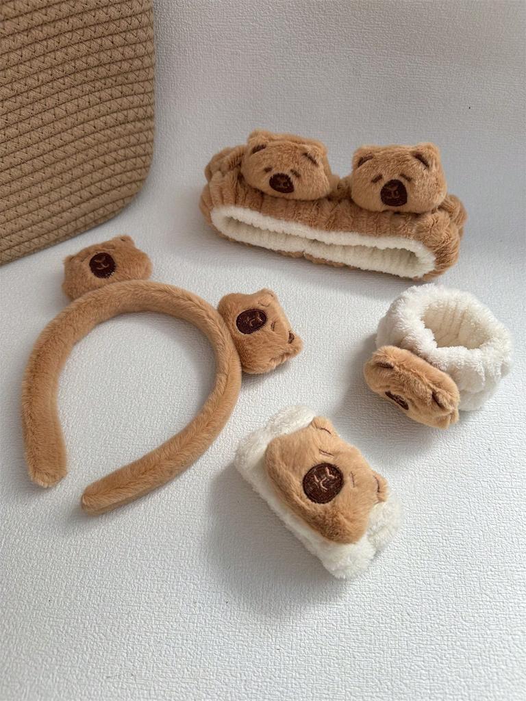 2-4pcs New Cartoon Capybara Hair Accessories Hair Bands Women Plush Animal Headband Face Wash Wristband Set Halloween