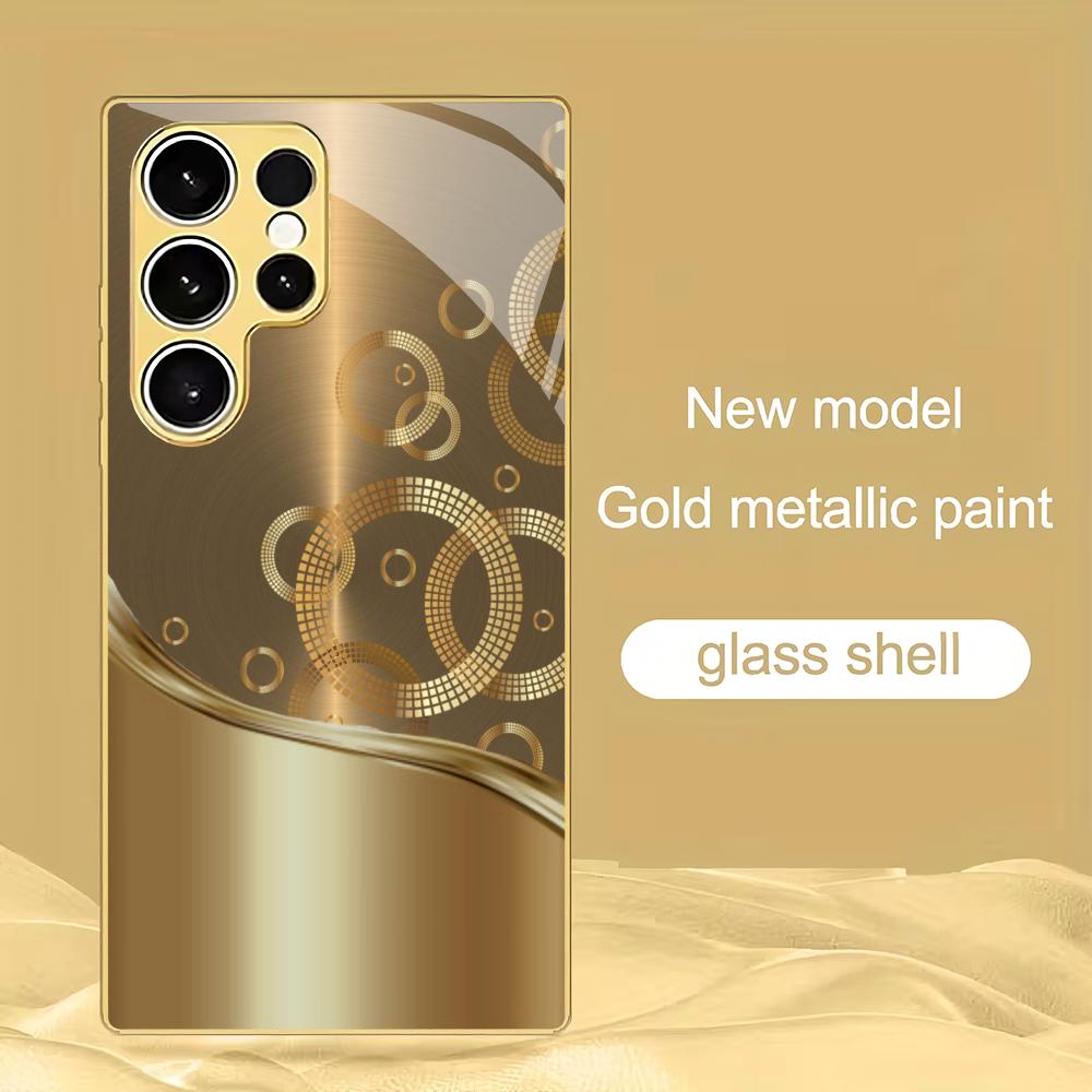 

Golden circle electroplated glass phone case suitable for Samsung Galaxy S26 S25 S24 S23 S22 S20 FE/Ultra/Plus5G anti drop GalaxyS25