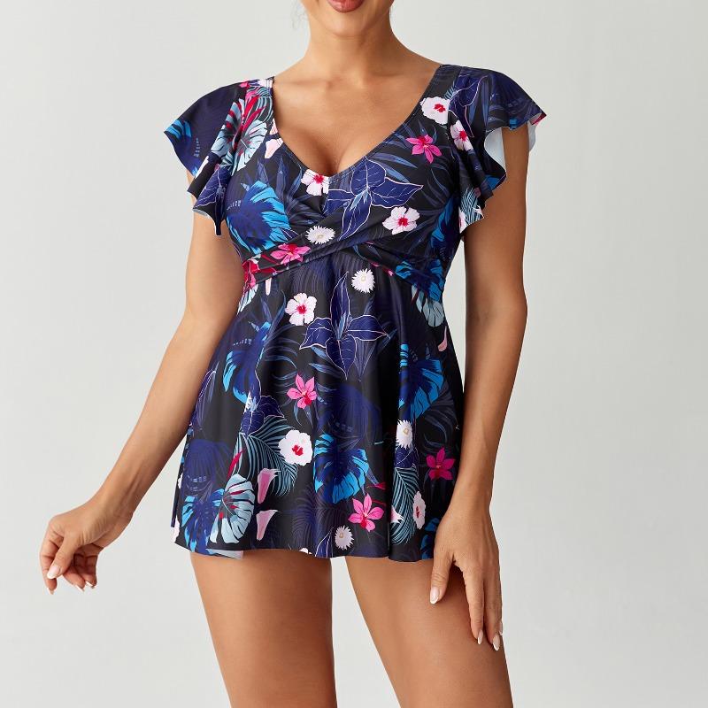 Women Conservative Split Skirted Tankini Two Piece Swimsuit Bathing Suit