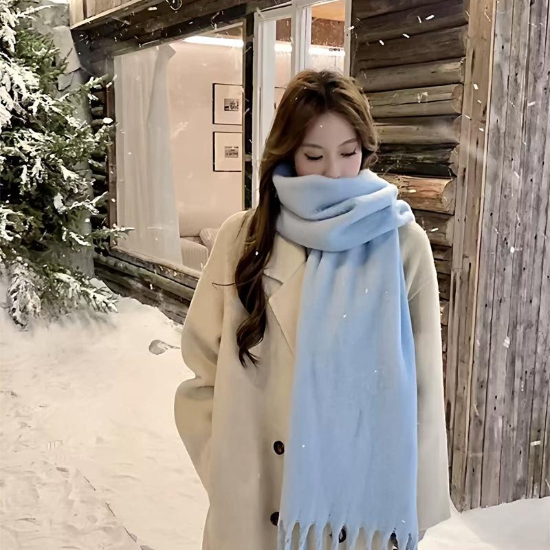 Iceland sea salt blue scarf women's autumn and winter new mohair solid color versatile scarf warm imitation cashmere shawl