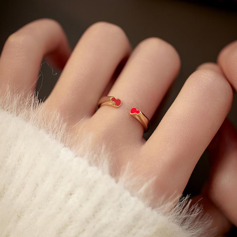 Banyan Tree Red Double Gourd S925 Silver Women's Open Index Finger Ring - Classic Star Style Trend