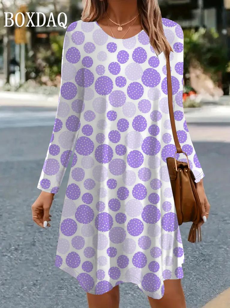 Autumn Lady Casual Loose Mini Dress Women Fashion Sweet Dot Printed Long Sleeve Dress Elegant Party A-Line Dresses