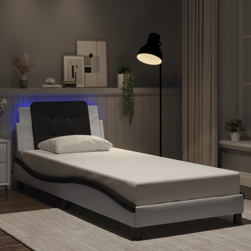 Vidaxl LED Bed Frame, White-Black, 80X200 Cm, Faux Leather