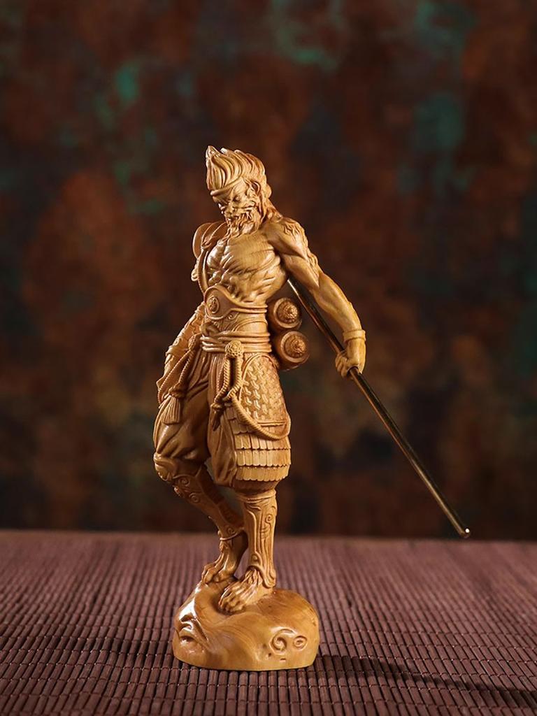 Natural solid wood Battle Buddha Monkey Sun Wukong Figure Statue Mythical Monkey Home Room Office Feng Shui Statue