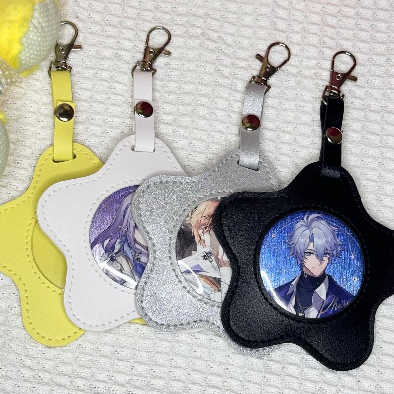 Anime Star-Shaped Badge Protector: PU Leather Pendant Keychain & Ita Bag for 2D Goods Storage
