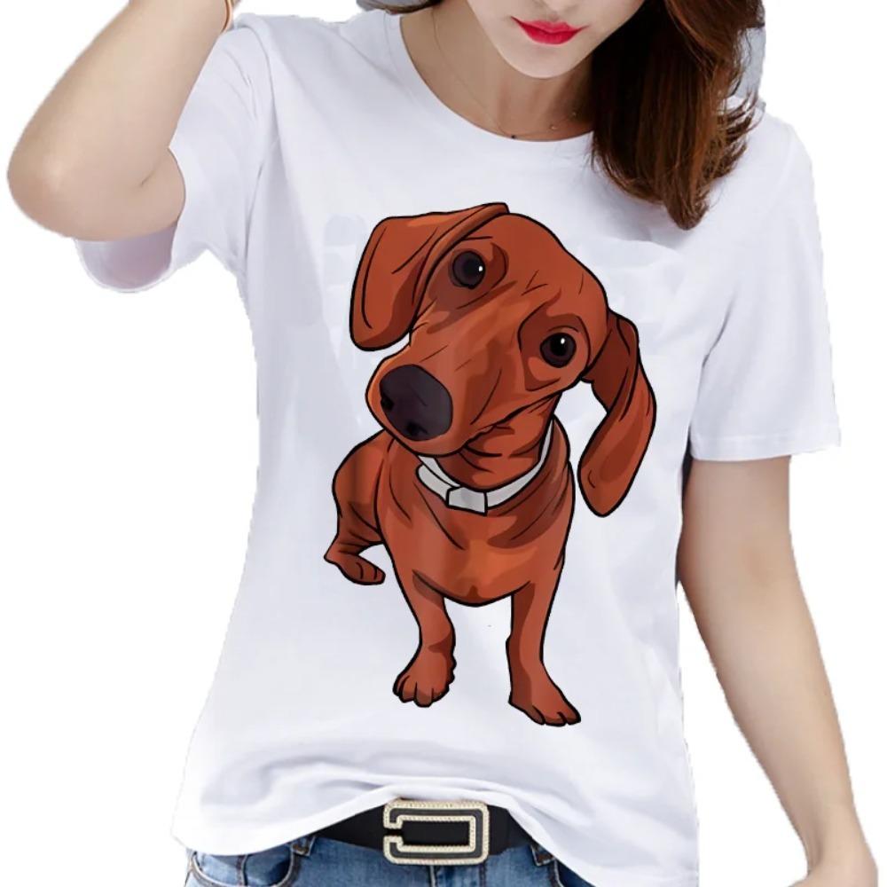 Animal Analysis Funny Cartoon Animal Parsing Dachshund Dog Print Short Sleeve T-shirt Women Round Neck Trend Summer Fashion Tops M