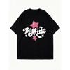 Oversized T Shirt Black Be Mine Star Print Graphic Tee Casual Wear for Women Valentine's Day Gift Top