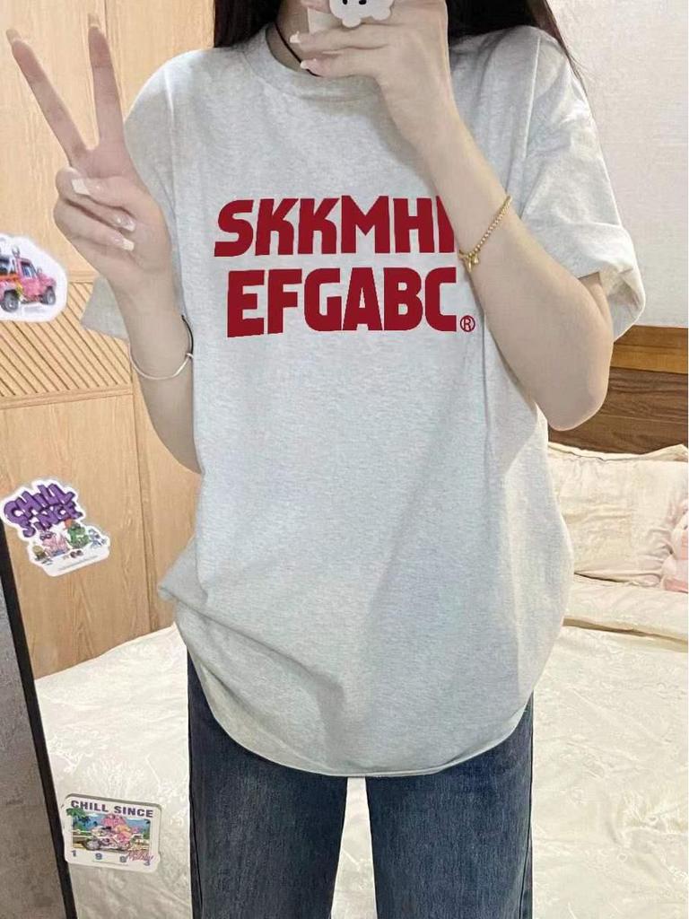 Trendy Letter Print 100% Heavy Cotton Loose Fit T-Shirt for Women