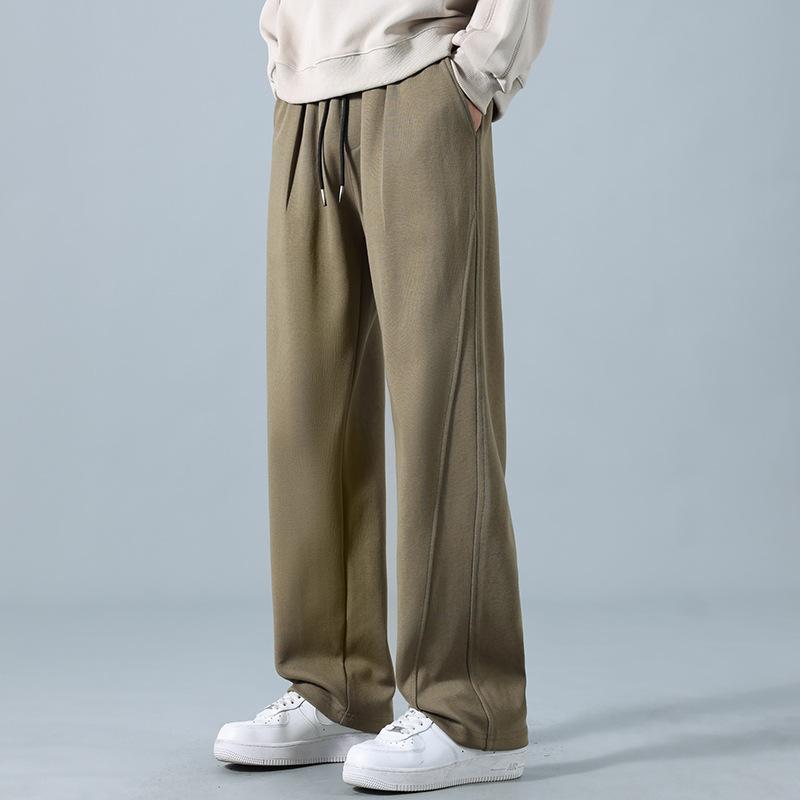 Men's spring and autumn new solid-color casual pants loose straight drape wide-leg pants drawstring youth sweatpants