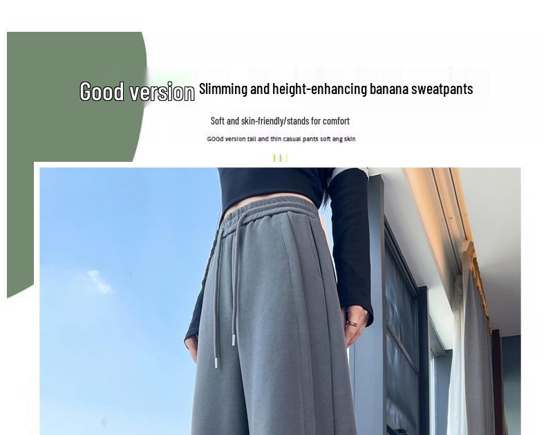 Women's High-Waist Dark Gray Sweatpants - Slim Fit, Wide Leg Sports Pants for Autumn 2025