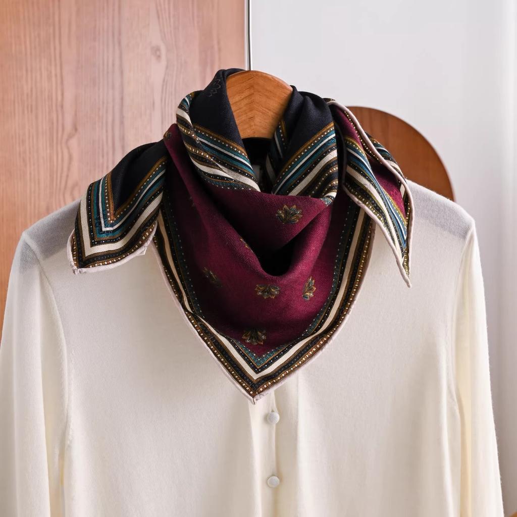 [Silk Wool 61 Square Scarf] Versatile 1116 New Mulberry Silk Wool Scarf Shawl Double-sided Silk Scarf