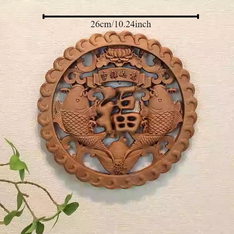 1pc Chinese Woodcarving Ornaments Solid Wood Carving Crafts Living Room Wall Decoration Home Accessories Wall Decorations
