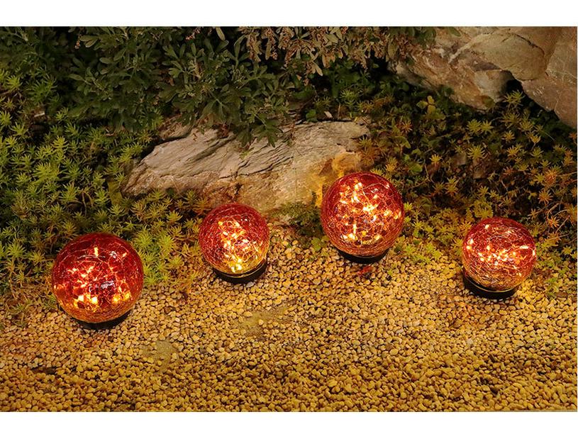 Solar Red Crackle Glass Ball Light - Waterproof Outdoor Garden & Lawn Decor