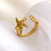 Starfish Shell Rings for Women Gold Color Stainless Steel Starfish Adjustable Ring Summer Ocean Style Jewelry Beach Accessories