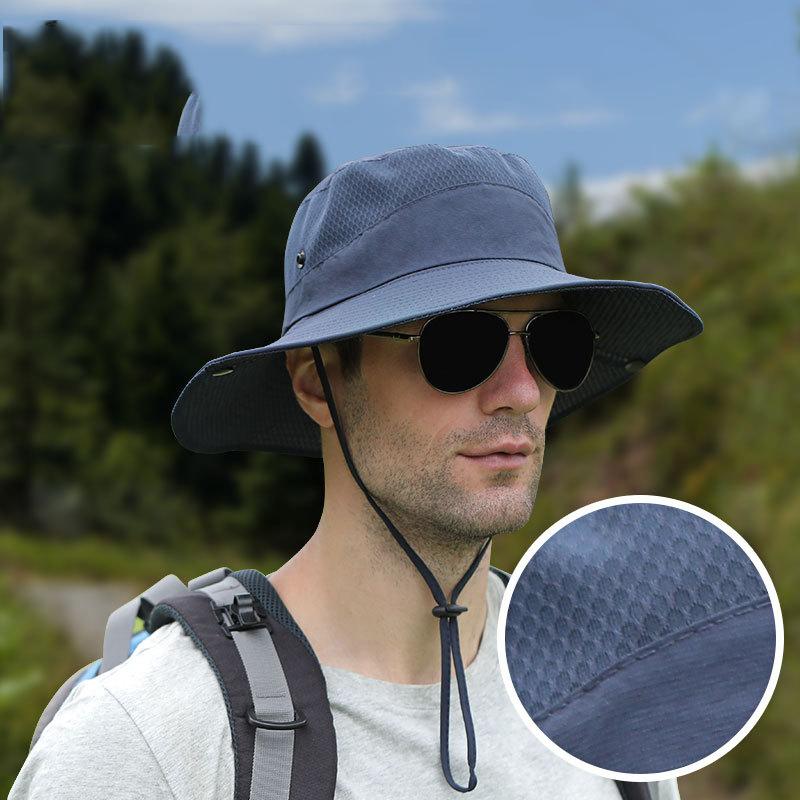 Quick Drying Summer Men'S Bucket Hat Outdoor Uv Protection Wide Border Panama Safari Hunting Hiking Hat Mesh Fisherman'S Hat