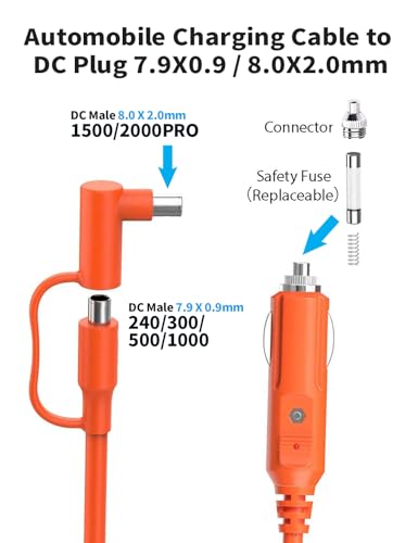 Tonton 12V Cigarette Lighter Socket DC7909 DC8020 Car Cigarette Ignition Cable 7.9x0.9mm/8.0x2.0mm Car Charger Portable Power Supply Charging Cab