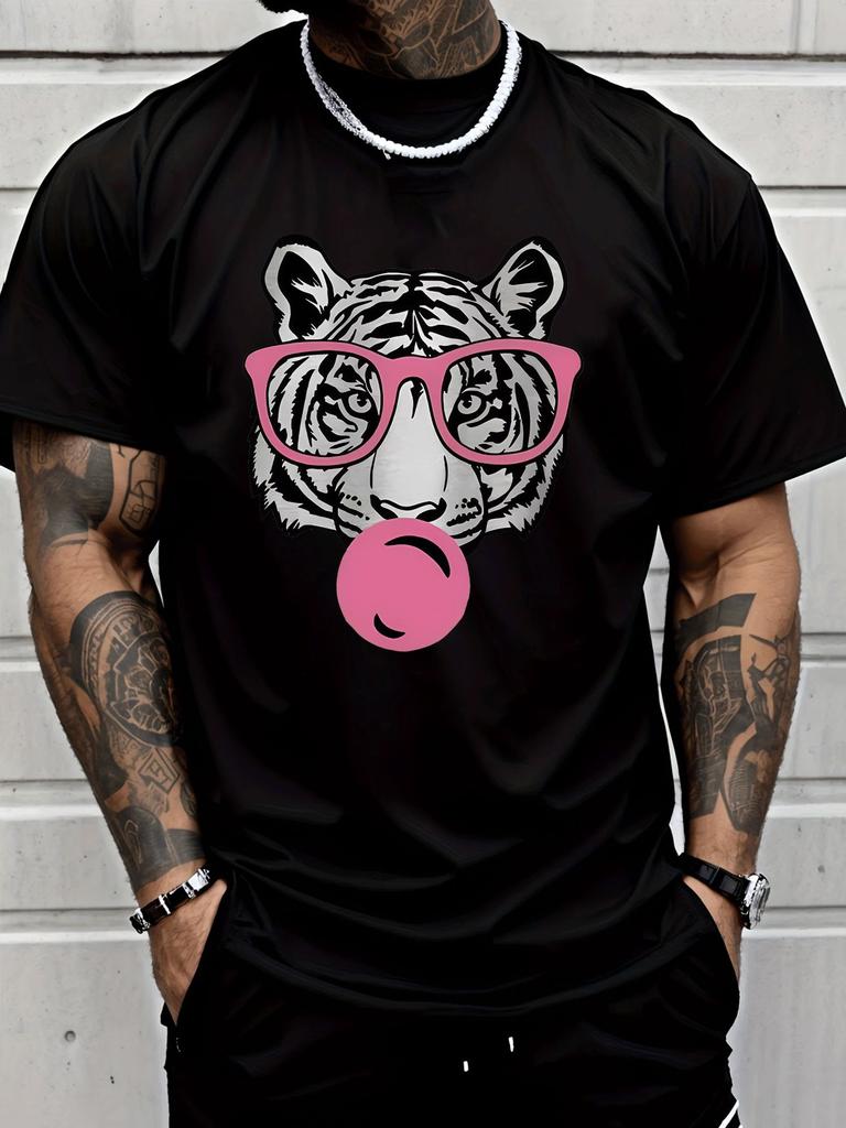 Unisexs Funny Animal Graphic T Shirt Cool White Tiger Bubble Gum Streetwear Short Sleeve Cotton Hip Hop Casual Summer Tee For Unisex