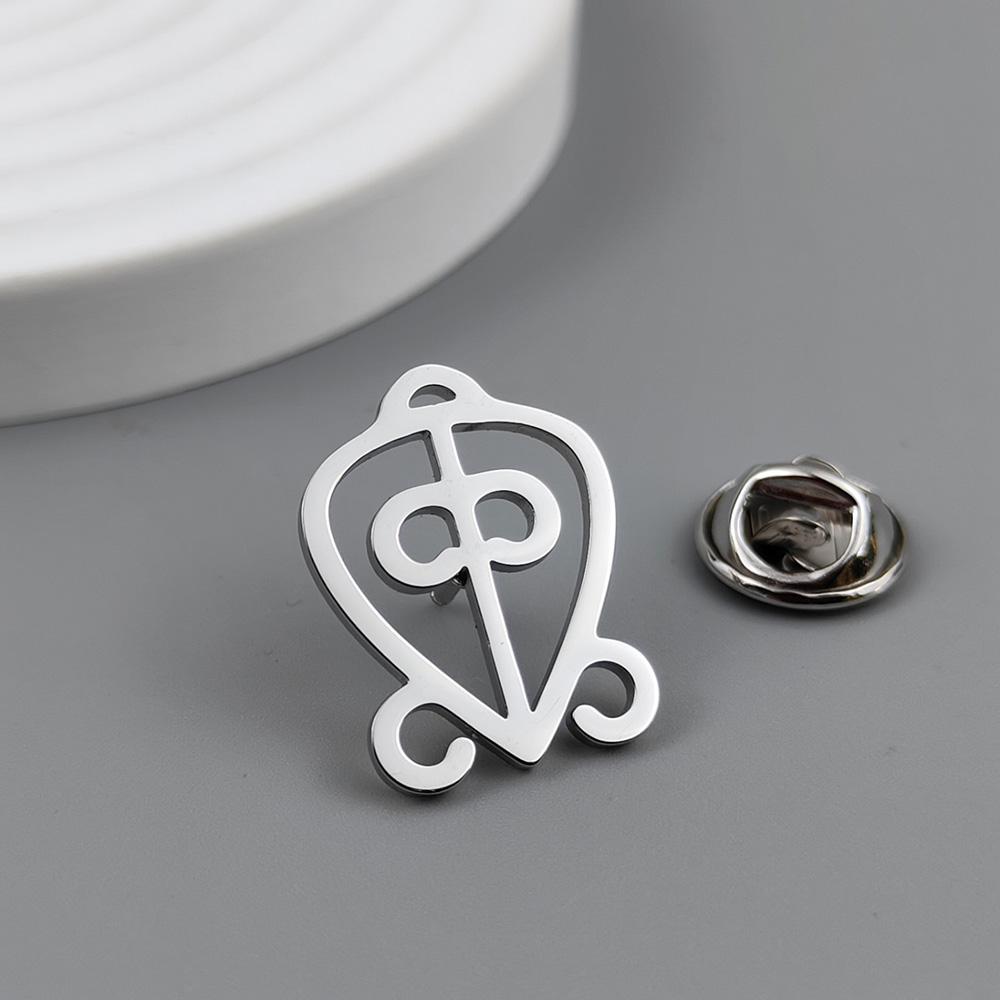 Ancient mythological symbols stainless steel brooch, key of life/swirling goddess/troll cross emblem, classic guardian jewelry.
