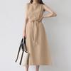 Women's Bohemian Sleeveless Belted Cotton Linen Maxi Dress