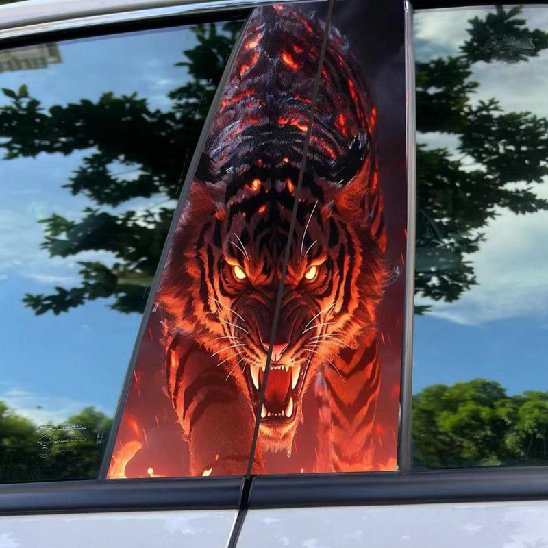 Car Center Pillar Sticker Car Center Column Sticker Black Wolf Engulfed In Flames Side Door Window Cover Window Pillar Posts