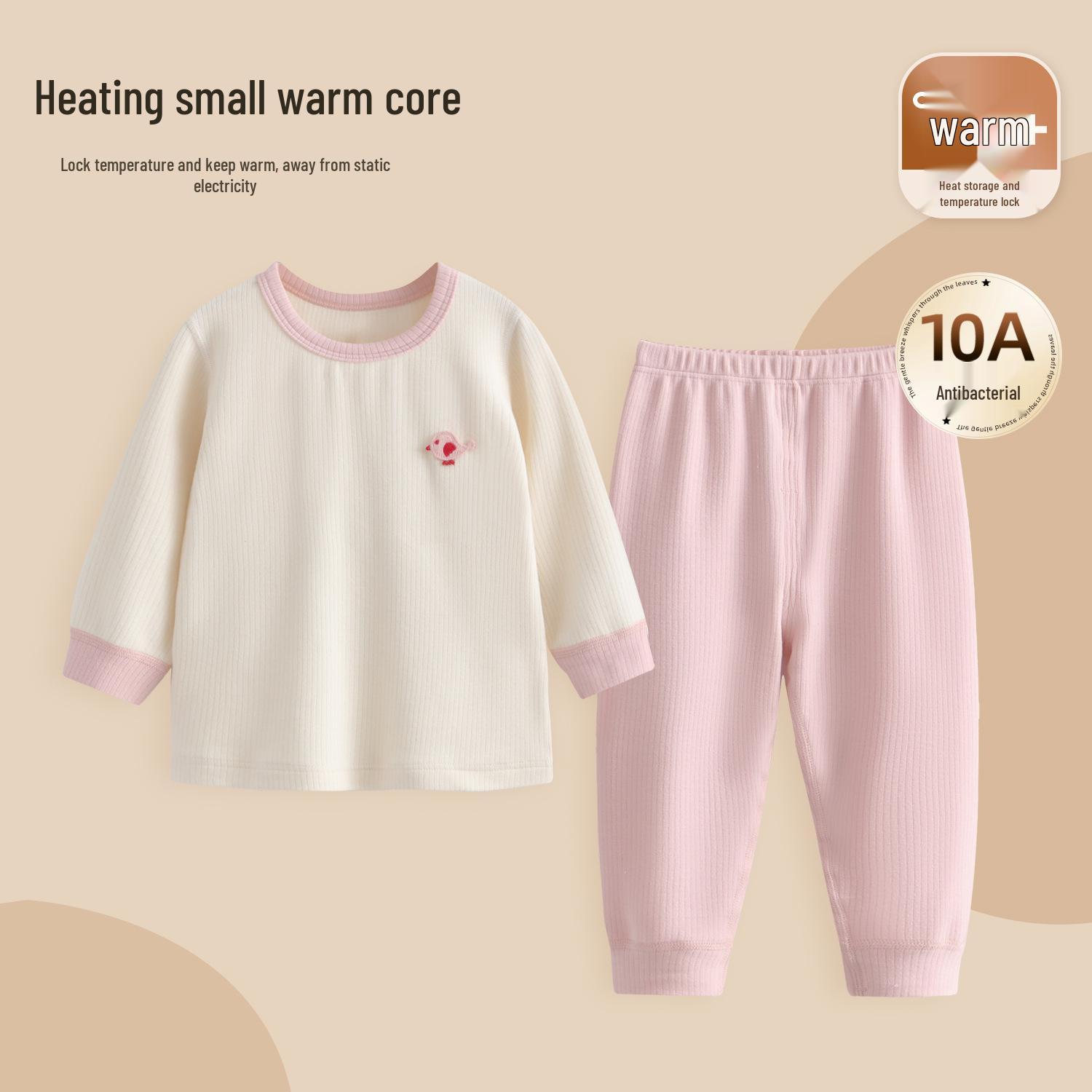 

Kids Double-Sided Fleece Thermal Set: Boys Autumn Pants & Girls Pajamas 110cm рожевий