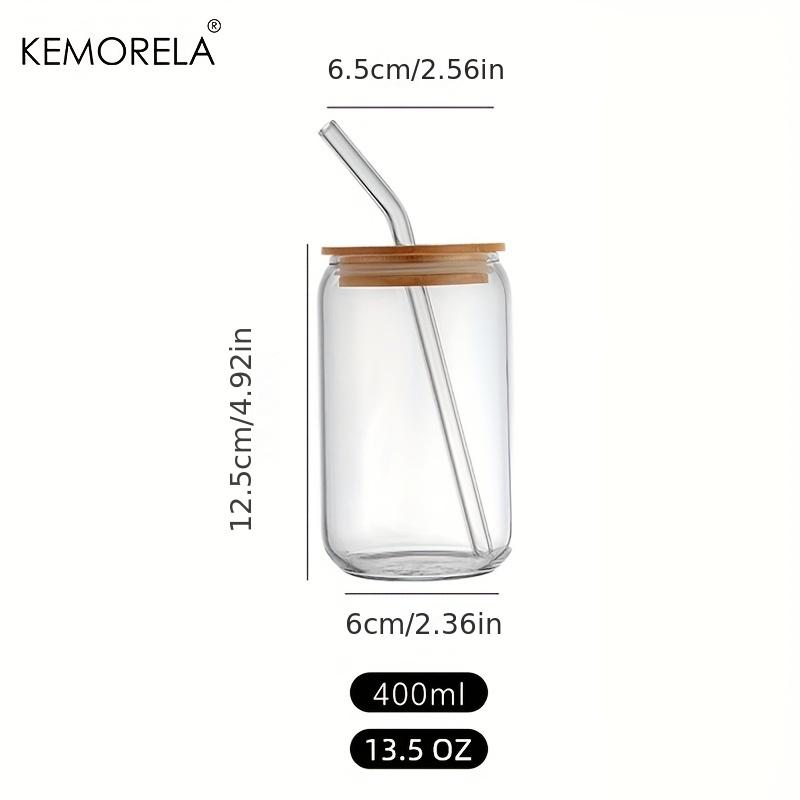 18.6oz 540ML Drinking Glasses Can Shaped Glass Cups with Bamboo Lids and Glass Straws for Beer Iced Coffee Wine Cocktail