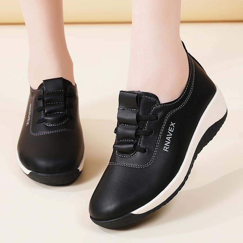 Natural Platform Chunky Casual Sneakers Women's 3cm Comfy Leather Moccasins Fashion Hook Lace-Up Vulcanized Shoes