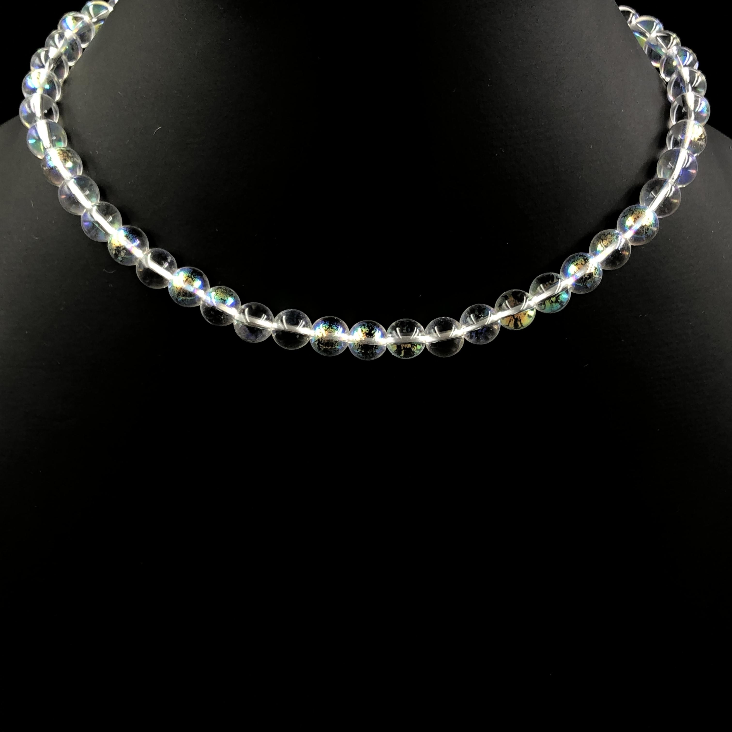 8mm Natural Aura Quartz Gemstone Pure White Round Beads Jewelry Pretty Shining Beads Necklace 17-20  For Women 8BN-68