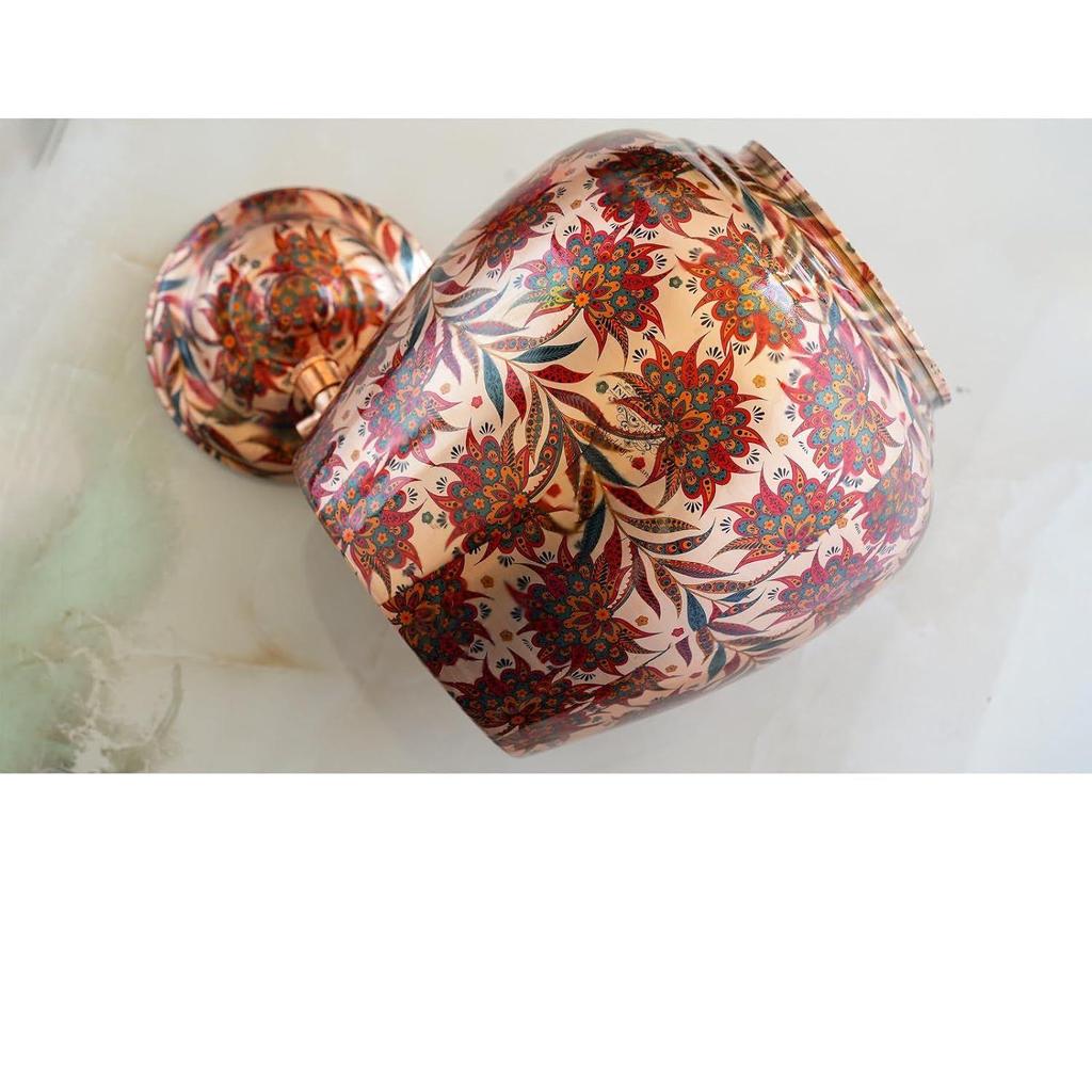 Red and Blue Floral Print Design Copper Water Dispenser Pot Matka, Storage, Home Garden, 13 liter