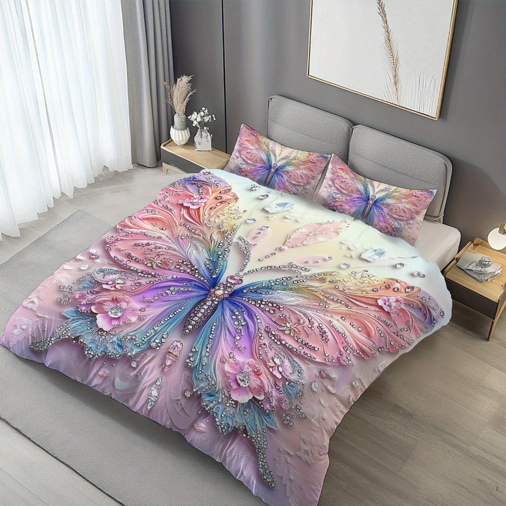 3-teiliges Rosa Lila Bettwäsche-Set Blau Fantasie-Stil Schmetterlingsdruck Bequem King Queen Twin Einzelgröße Geburtstagsgeschenk für Schwester