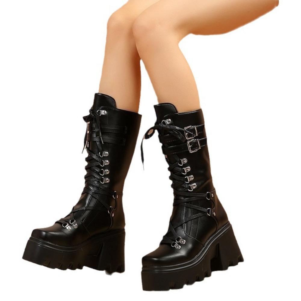 2025 Autumn - Winter New  Boots for Women  Knee - High Boots with Rivets and Laces  Thick Heel, Knight Boots