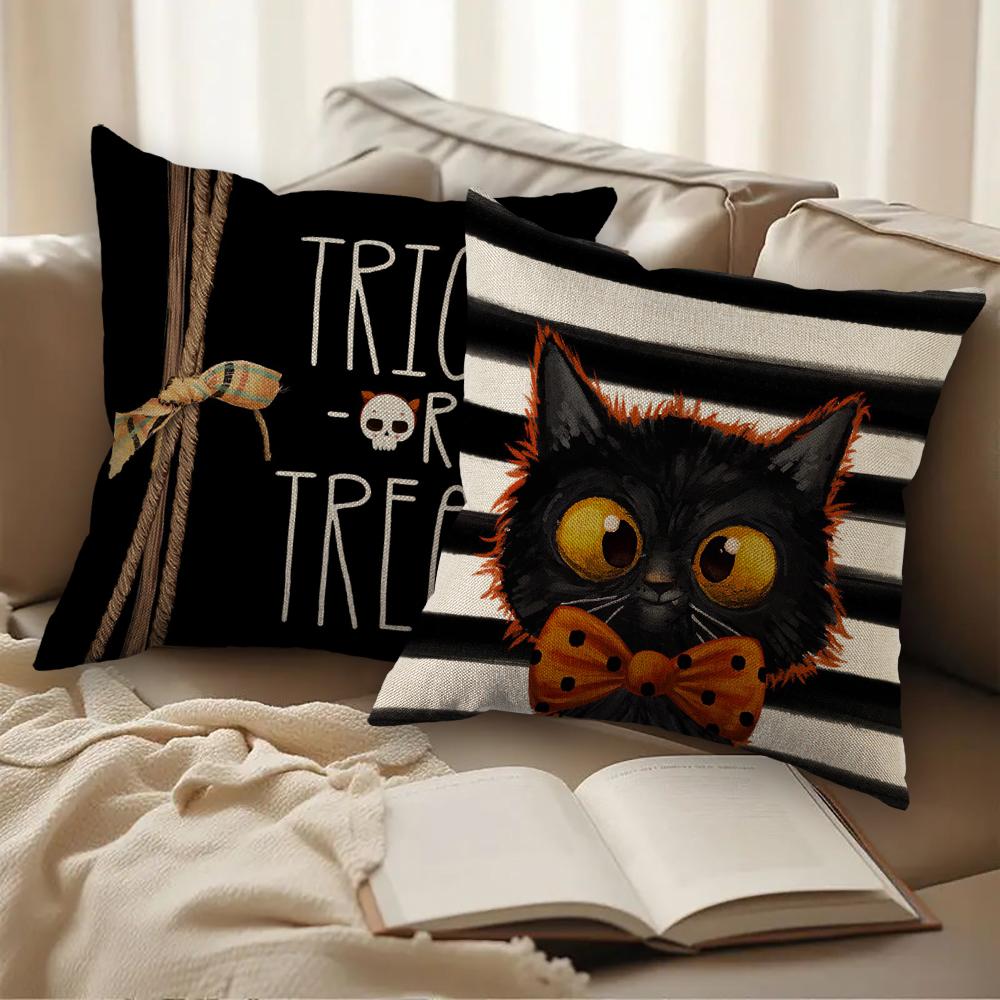 Halloween Decor Pillow Case 45x45 Pillow Cover Funny Pumpkin Ghosts Black Cat Print Cushion Cover Home Decorations Holiday Gifts