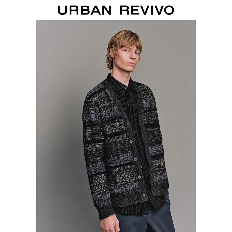 UR Men's V-Neck Color Block Stripe Knit Cardigan