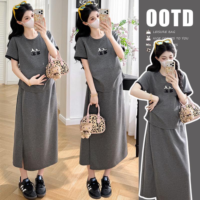2026 Spring/Summer Cotton Maternity Top and Skirt Set Medium