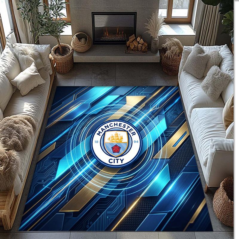 Manchester City Printed Flannel Area Rug Non Slip Soft Polyester Floor Carpet Indoor Decor Mat for Bedroom Living Room Sofa