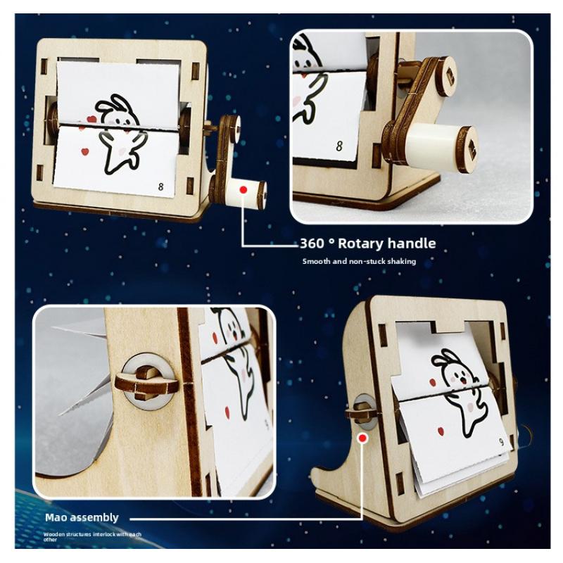 Lovely Rabbit Rotating Science Handmade Craft Creative DIY Handmade Material Kit Hand Cranked Animation Assembly Learning Toy