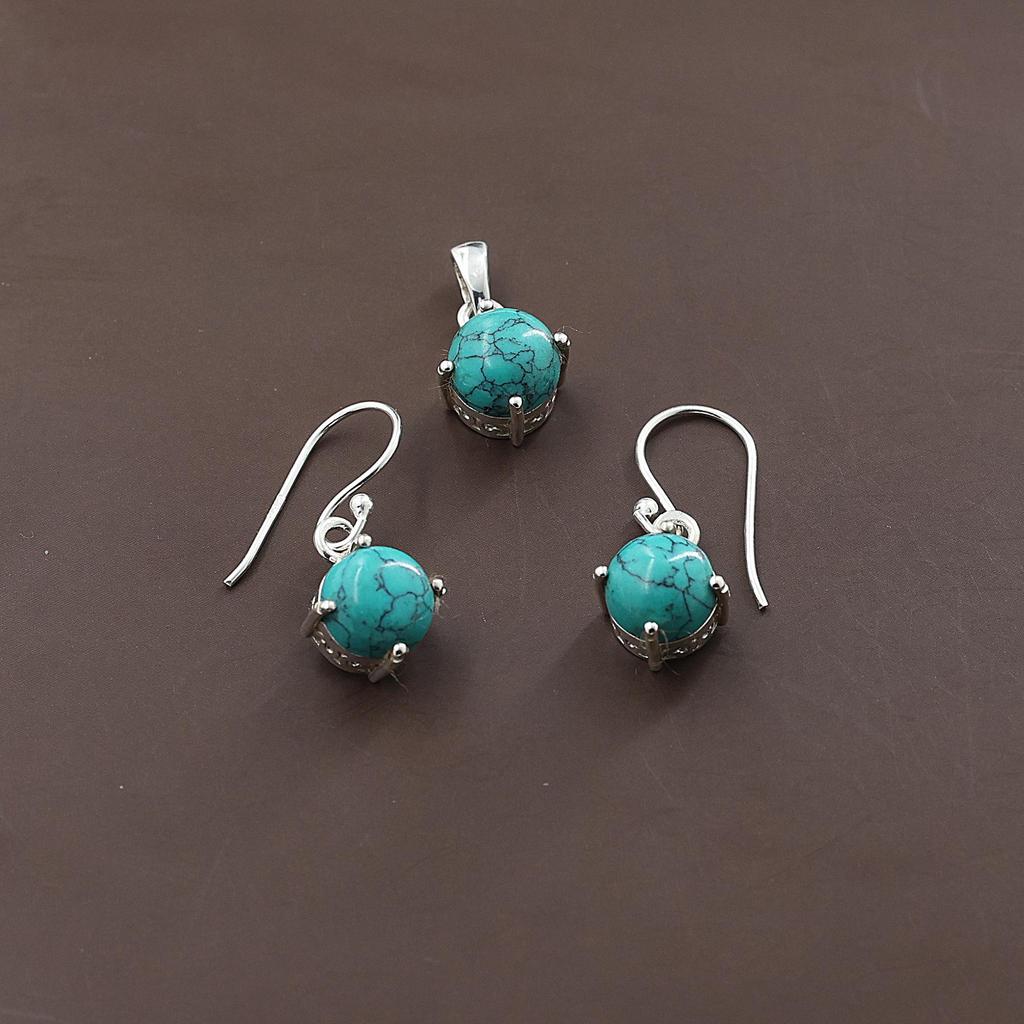 Turquoise Silver Pendant Earring Set, 925 Sterling Silver Handmade Jewelry, Silver Women Jewelry, Gift For Her An0449-160