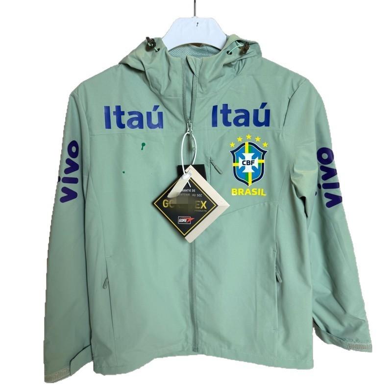 Brazil National Team Style Windbreaker Jacket Long Sleeve Soccer Training Outfit Unisex Adult Football Warm-Up Coat