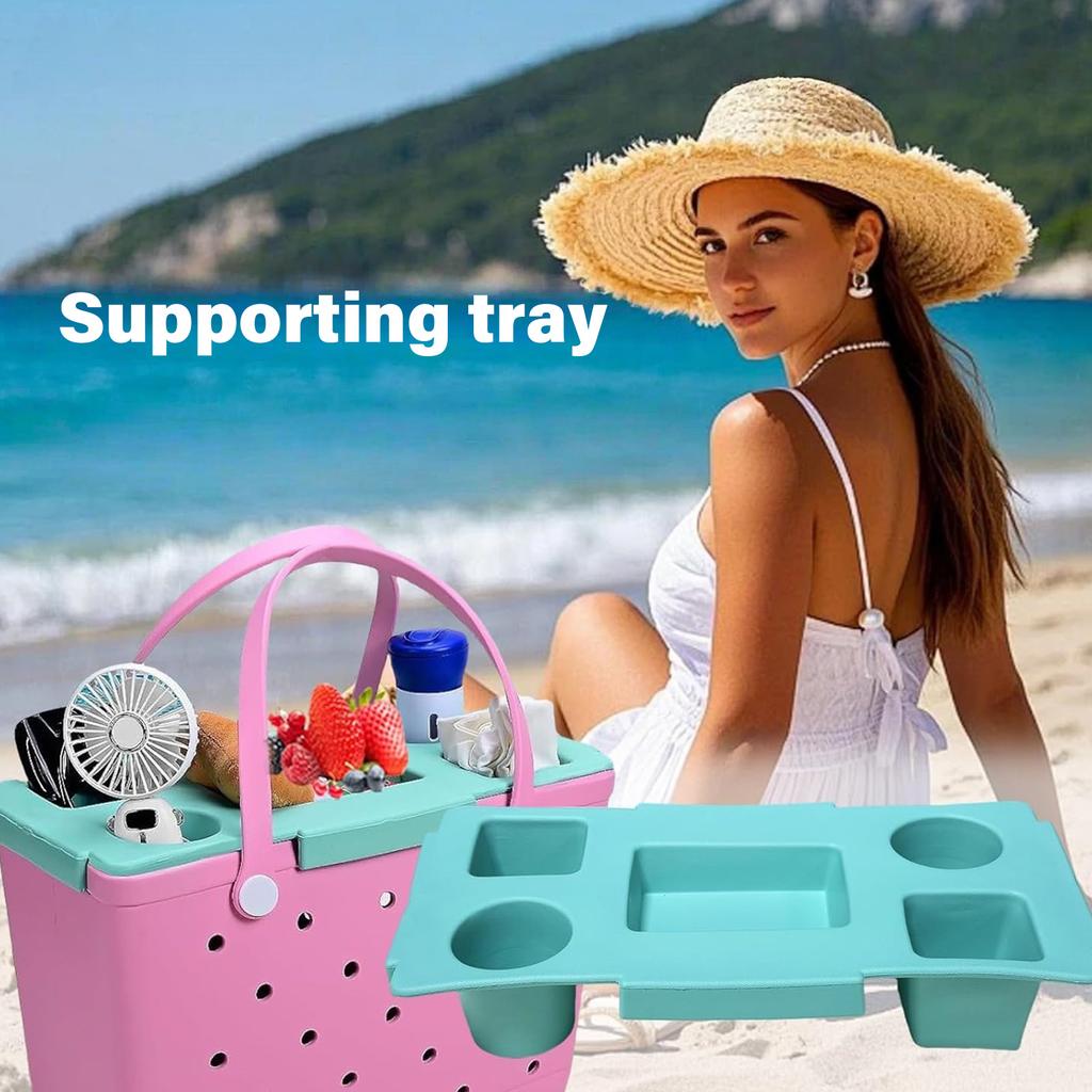 Beach Bag Topper Tray Organizers For Cups Phones Snacks Holder Outdoor Beach Camping Picnic Essential Waterproof Nonslip