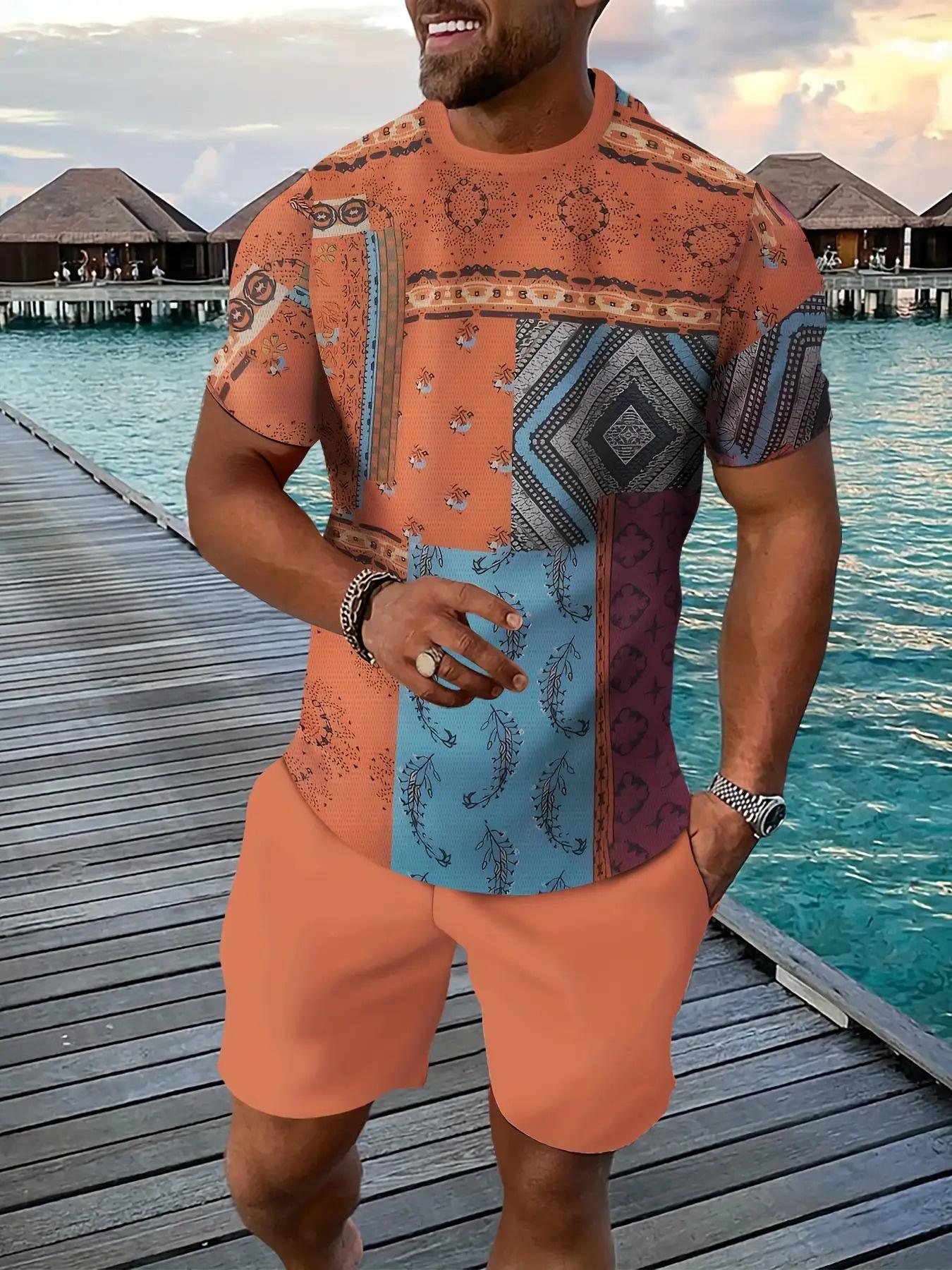 Men 3D Print 2Pcs Set Breathable Outdoor Summer Casual Tracksuit S