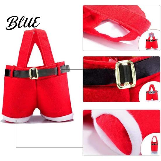 Festive Party Souvenir Bags Christmas Santa Pants Gift Bag, Red Plush Candy Tote with Handles Tree Hanging Decor for Wine Bottle, Holiday Favor