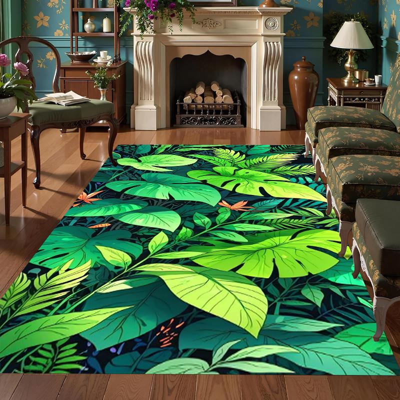 

Dark Green Tropical Leaf Area Rug Modern Lush Botanical Texture Washable Decorative Carpet for Living Room Bedroom Entryway 40x60cm